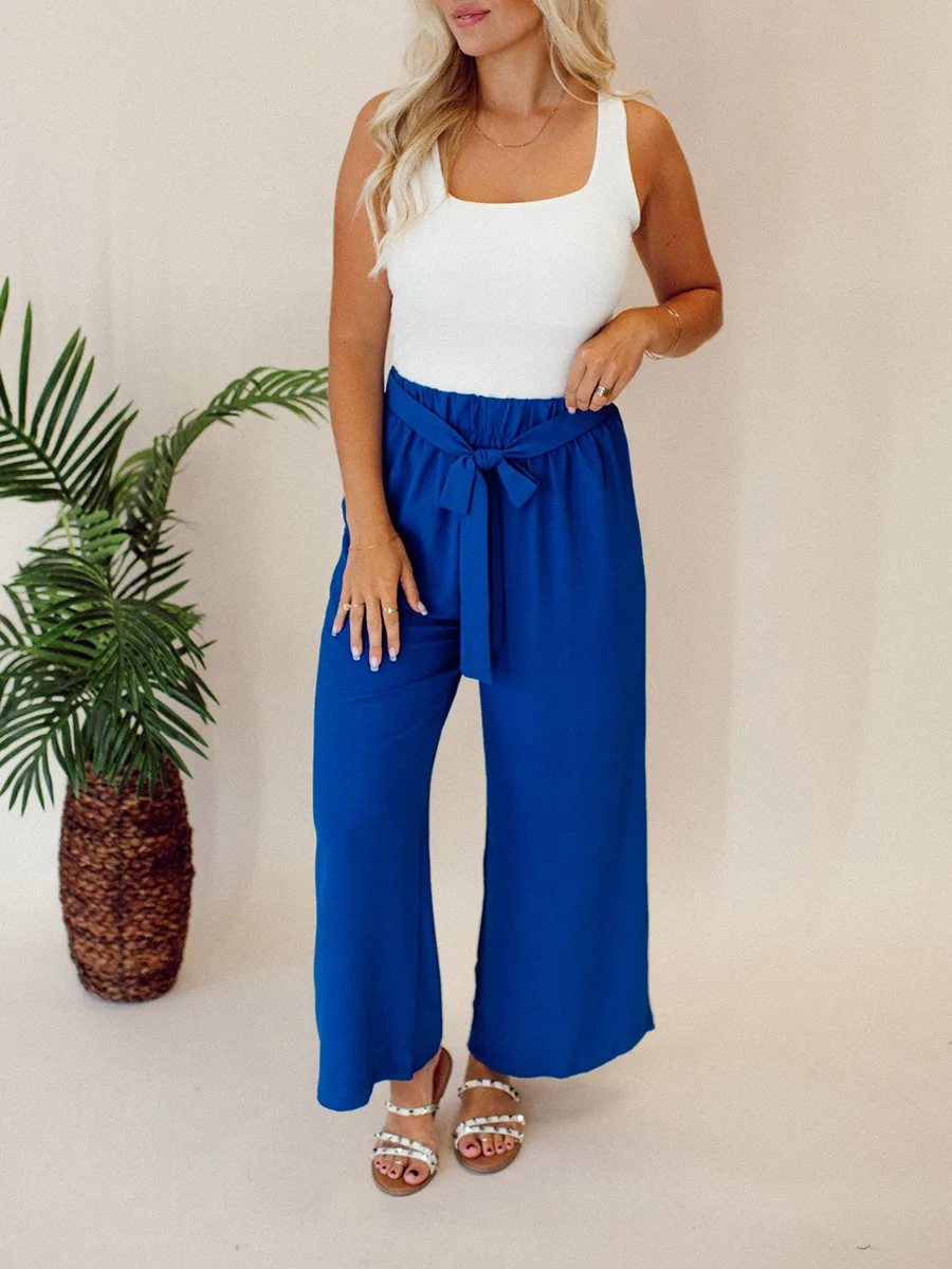 Blue Belt Wide Leg Pants